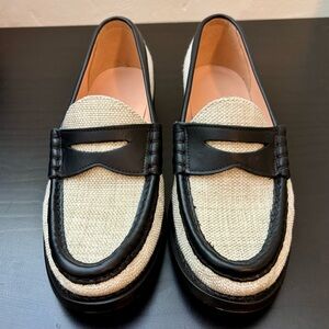 J. Crew Black and Cream Women's Loafers